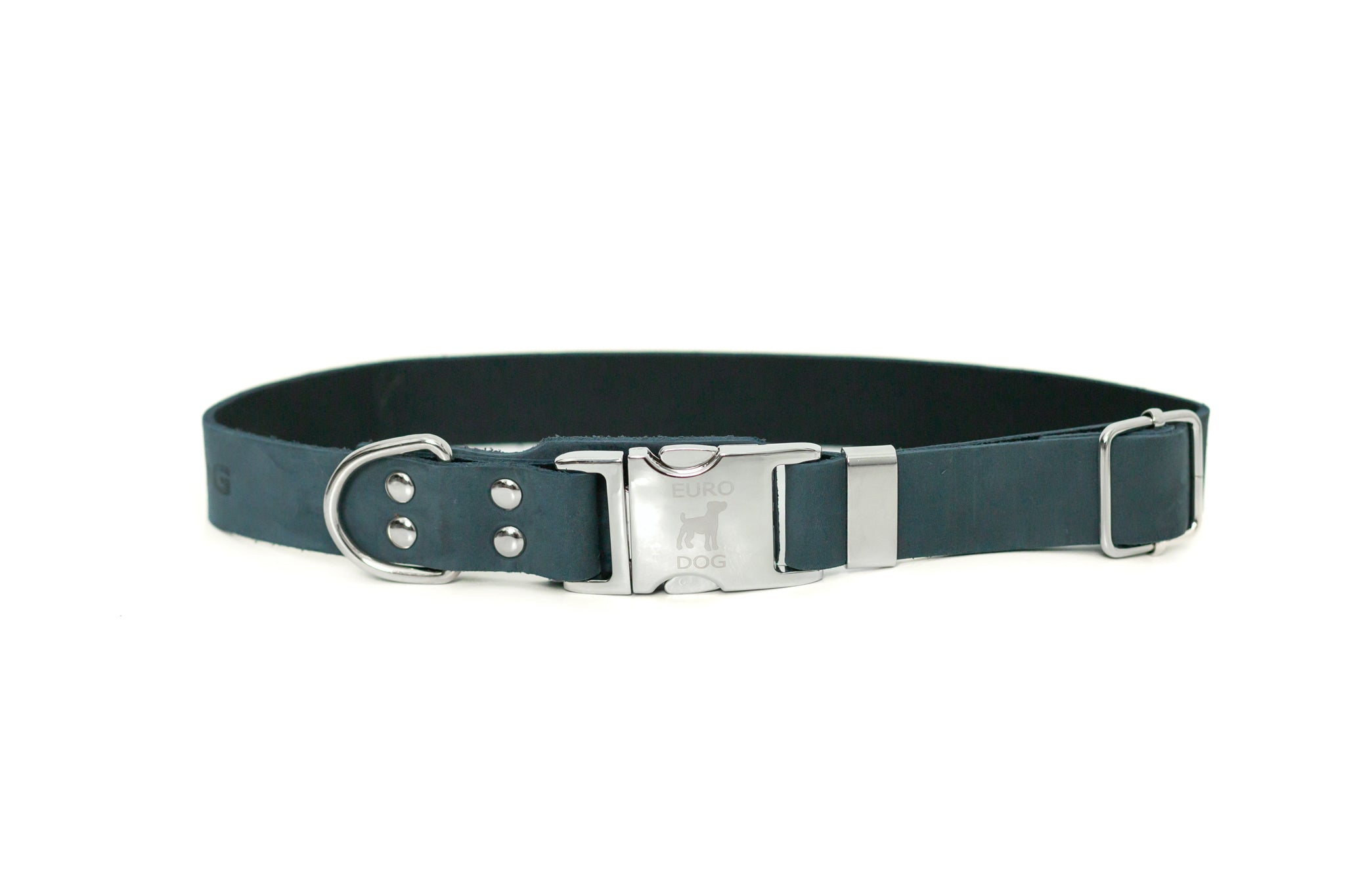 Modern Style Quick-Release Blue Jeans Leather Dog Collar by Euro-Dog Collars and Leads