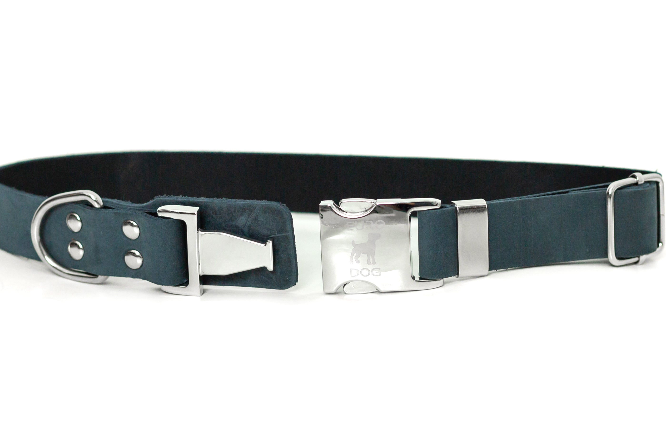 Modern Style Quick-Release Blue Jeans Leather Dog Collar by Euro-Dog Collars and Leads