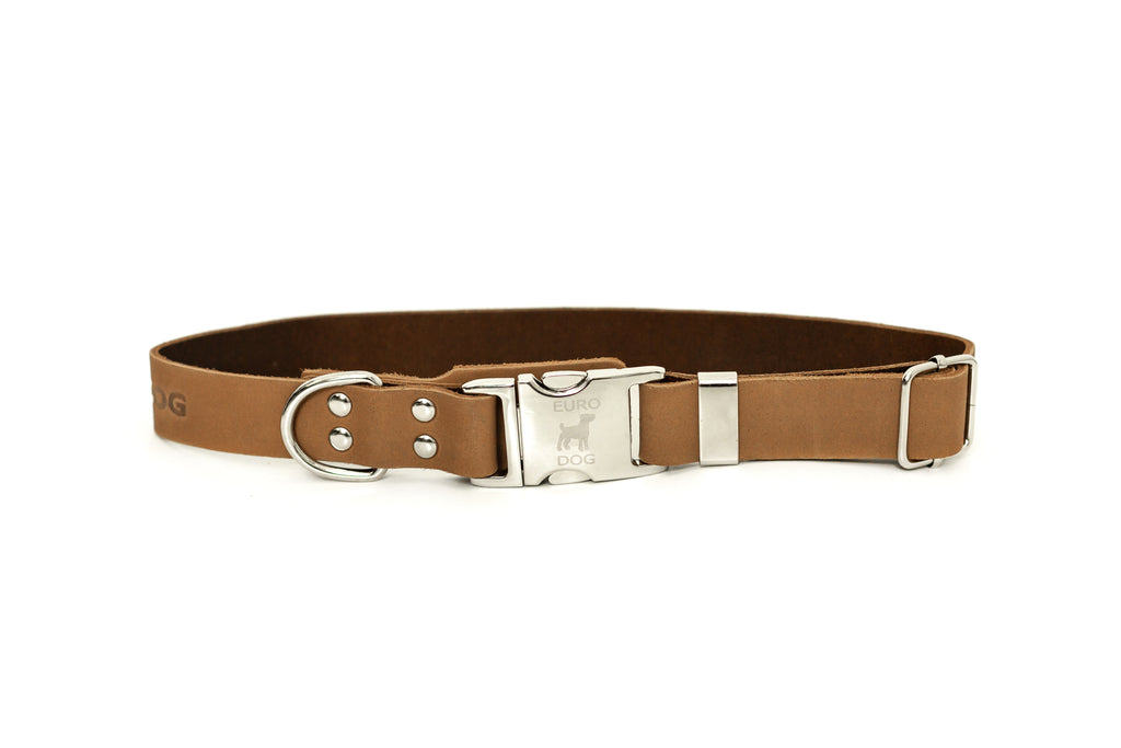 Modern Style Quick-Release Khaki Leather Dog Collar by Euro-Dog Collars and Leads