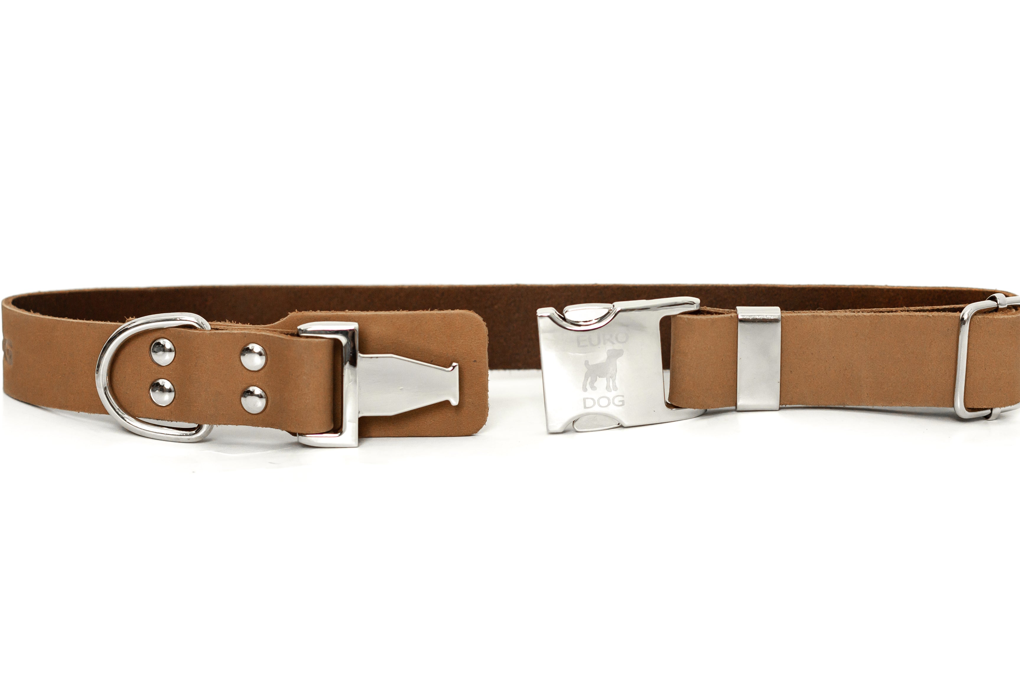 Modern Style Quick-Release Khaki Leather Dog Collar by Euro-Dog Collars and Leads