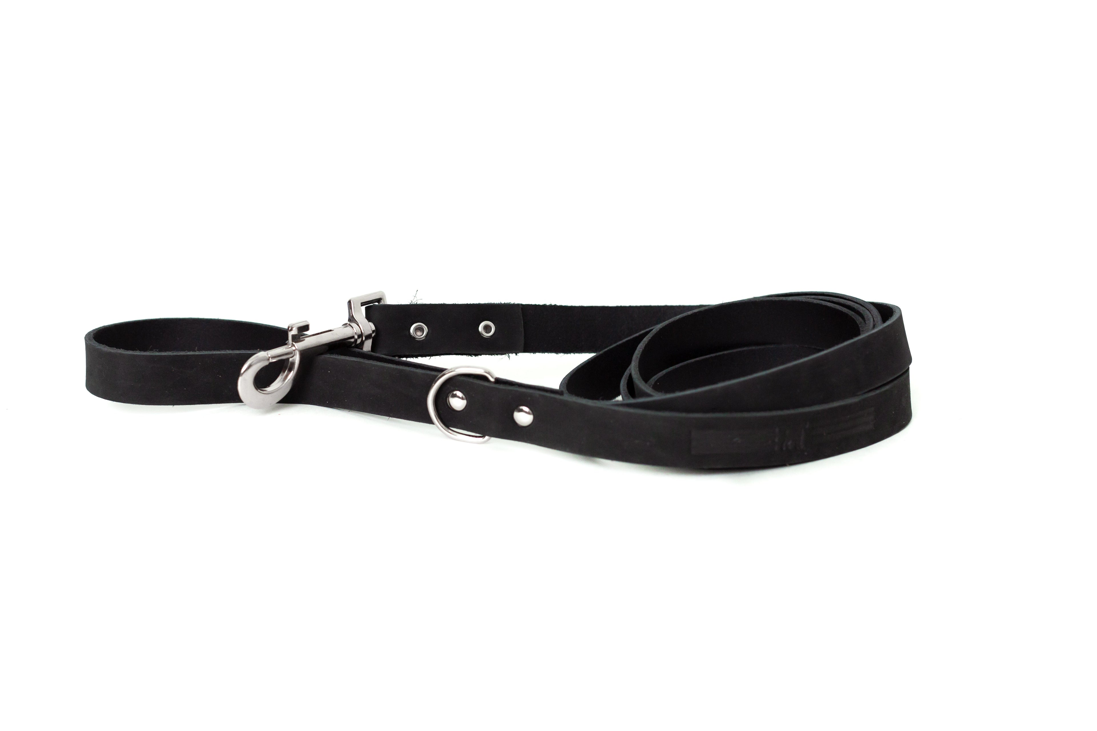 Modern Style Midnight Black Leather Leash by Euro-Dog Collars and Leads
