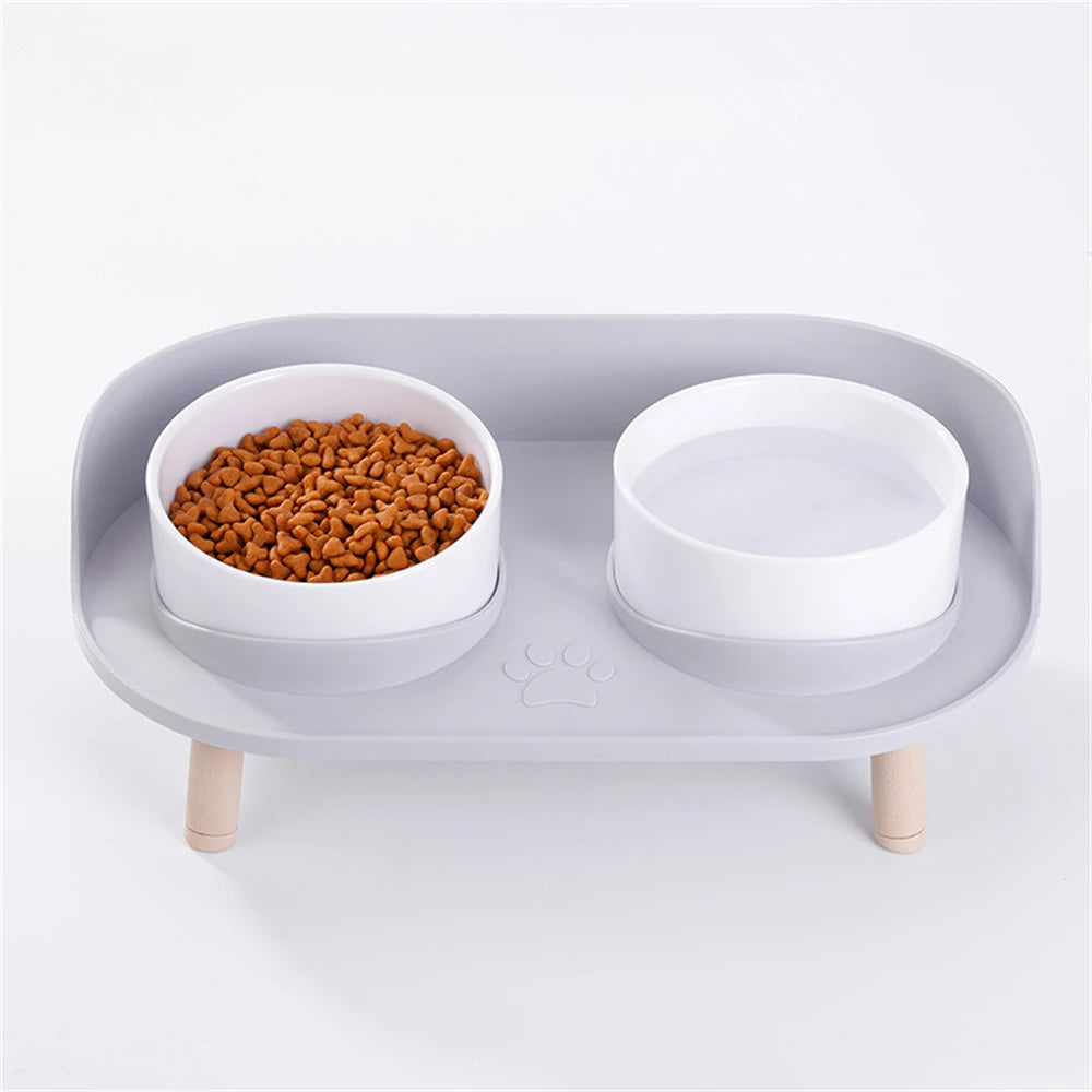 Raised Double Bowl Feeder, Adjustable Height Anti-tip Protection