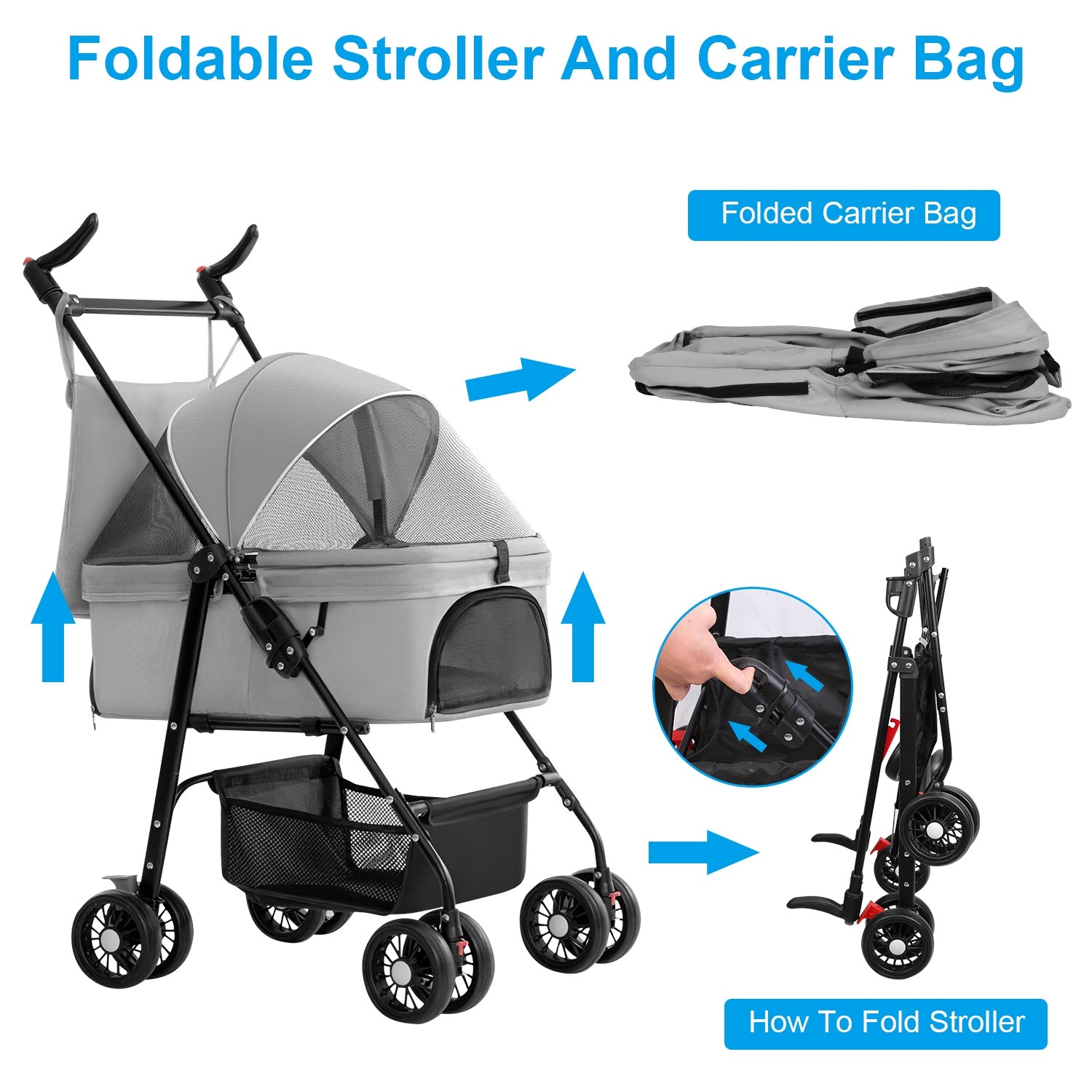 Pet Stroller Foldable Carrier by VetsPetStore