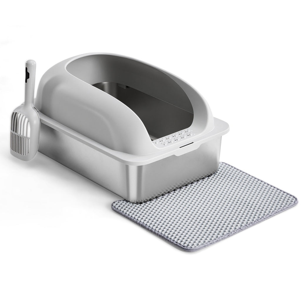 Stainless Steel Cat Litter Box With Lid, Large Cat Litter Box For Big Cats, Scoop And Mat Included by VetsPetStore