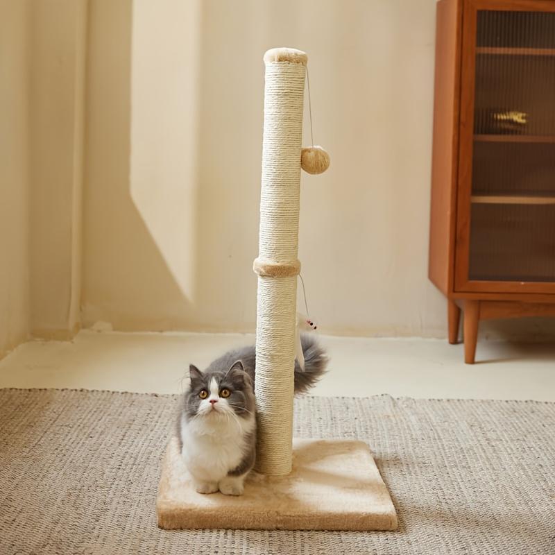 Rope With Hanging Ball Toy Cat Scratching Post Indoor Space Saving Stable Base Promote Cat Claw Health And Fun Exercise by Love My Pet