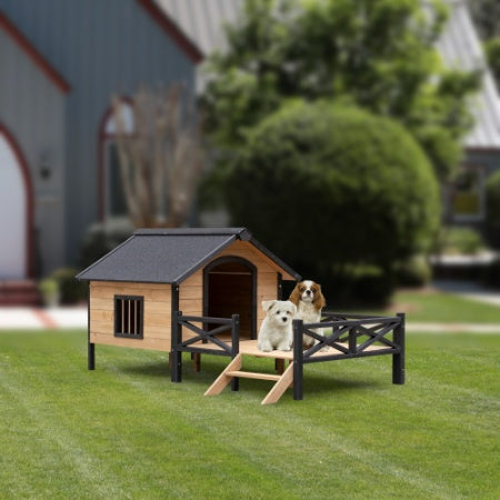 Outdoor Large Wooden Cabin House Style Wooden Dog Kennel With Porch by Amazing Pet Bargains