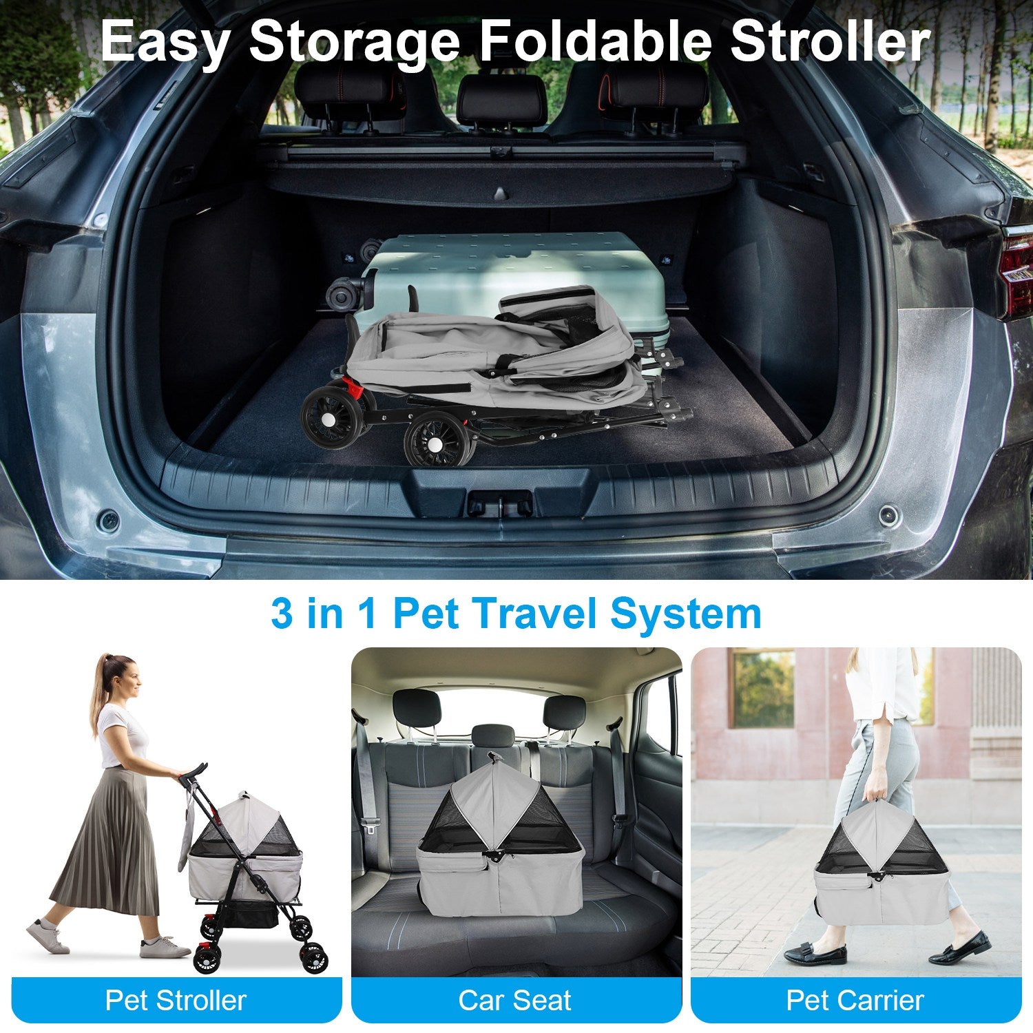 Pet Stroller Foldable Carrier by VetsPetStore
