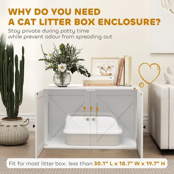 Cat Litter Box Enclosure with Barn Door, Cat Hole