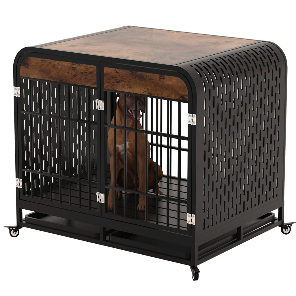 Heavy Duty Dog Crate, Wooden Table 42inch Brown