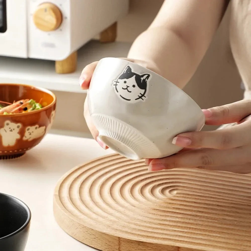 Hand-painted Stoneware Cat Face Ceramic Bowl by Love My Pet