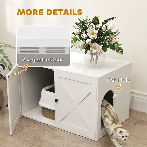 Cat Litter Box Enclosure with Barn Door, Cat Hole