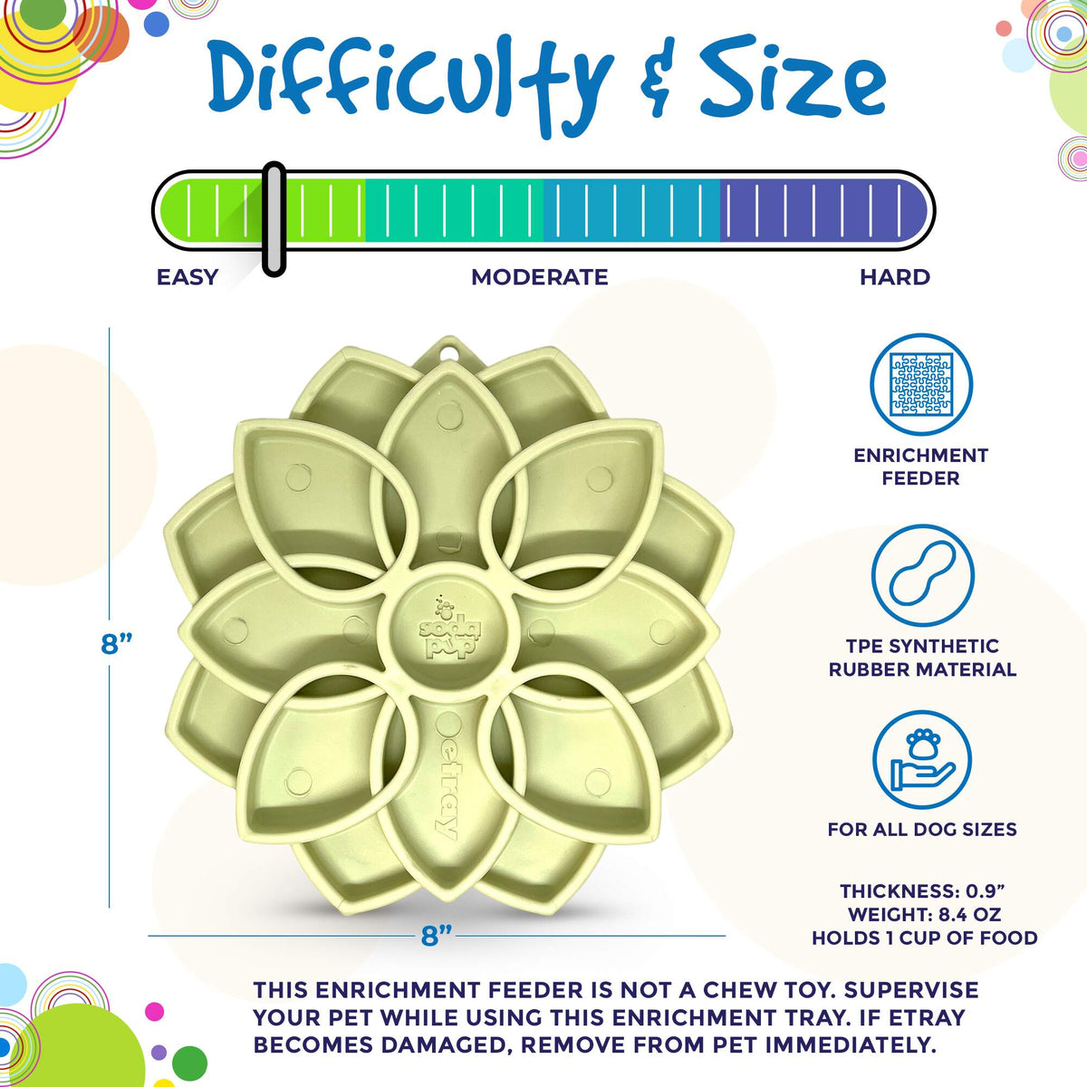 Mandala Softie eTray Shallow Slow Feeder Dog Bowl with Suction Cups | USA Made by SodaPup/True Dogs, LLC