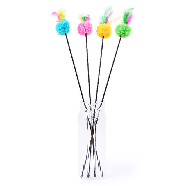 Tease Cat Toy Feather Pole Bell by Amazing Pet Bargains