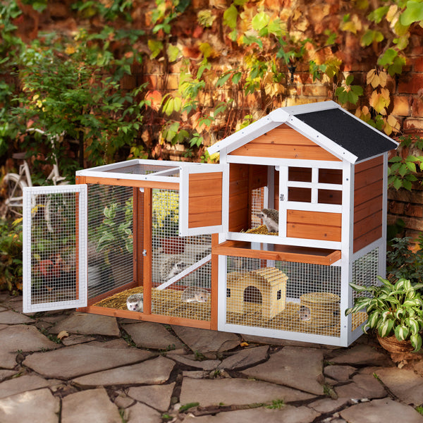 Orange-red, Wooden Chicken and Rabbit Enclosure by VetsPetStore