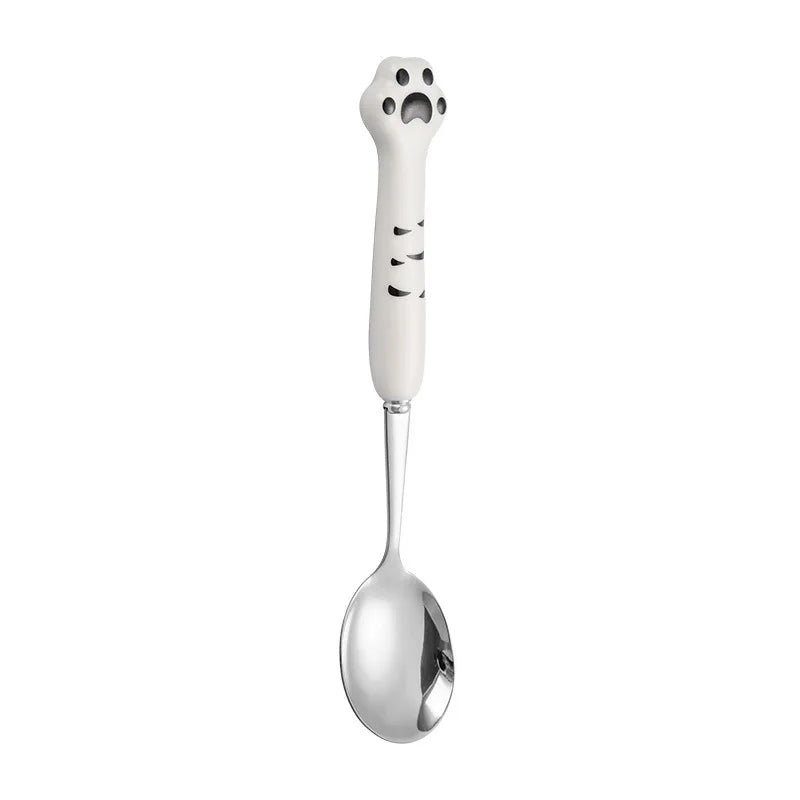 Stainless Steel Cute Cat Claw Ceramic Spoon and Fork by Love My Pet
