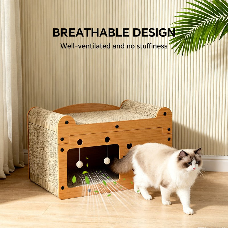 Fish Shape Cat Scratcher Sofa, With 2 Teaser Balls, Wood -Corrugated Scratcher by Love My Pet