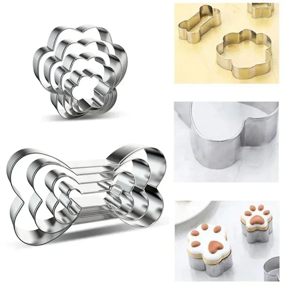 Cookie Cutter Pet Dog Bone Paw Shaped Stainless Steel Mold 4pcs by Love My Pet