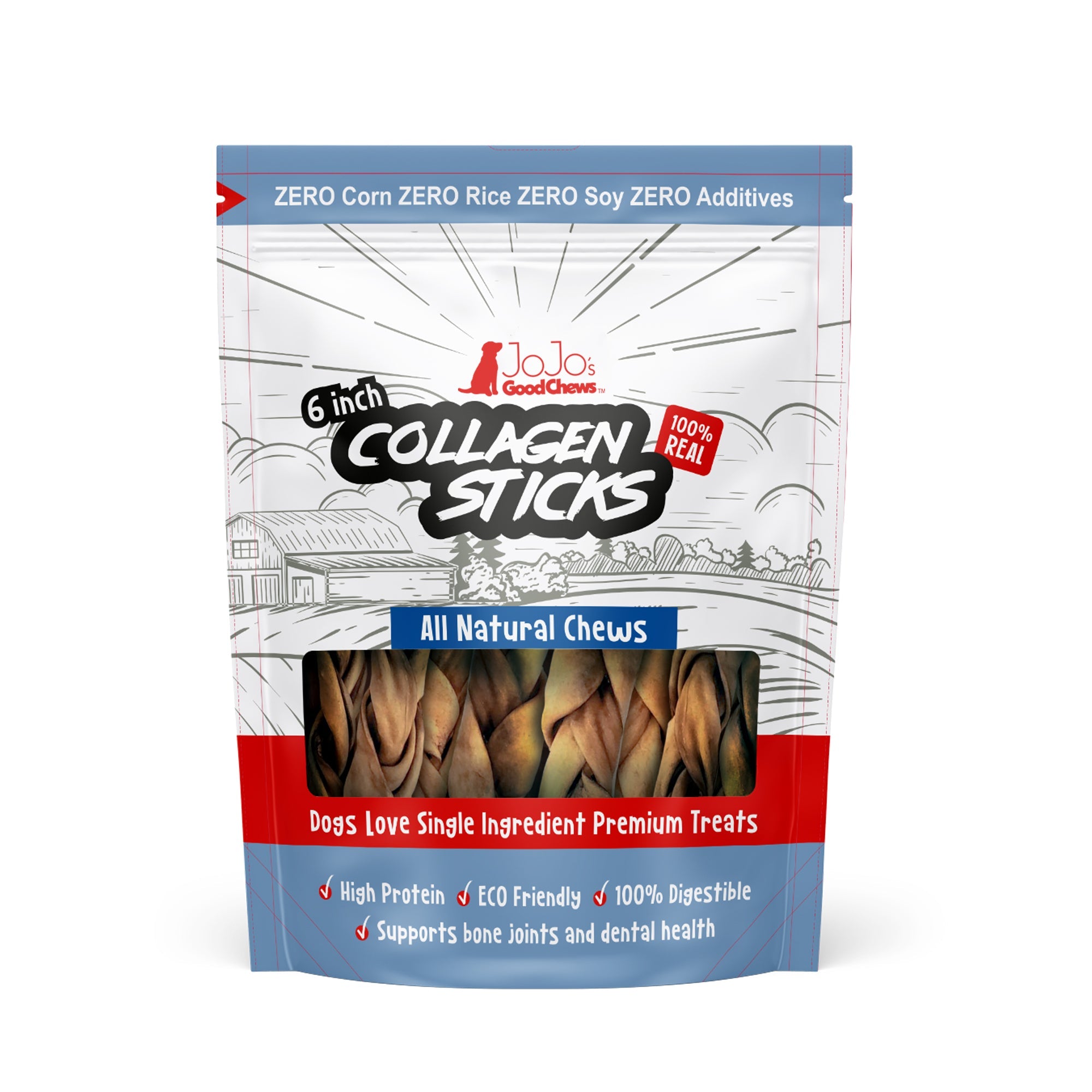 All-Natural Braided Collagen Stick Dog Treats, Supports Joint, Skin & Coat Health – 6-Inch Standard (4-Pack) by American Pet Supplies