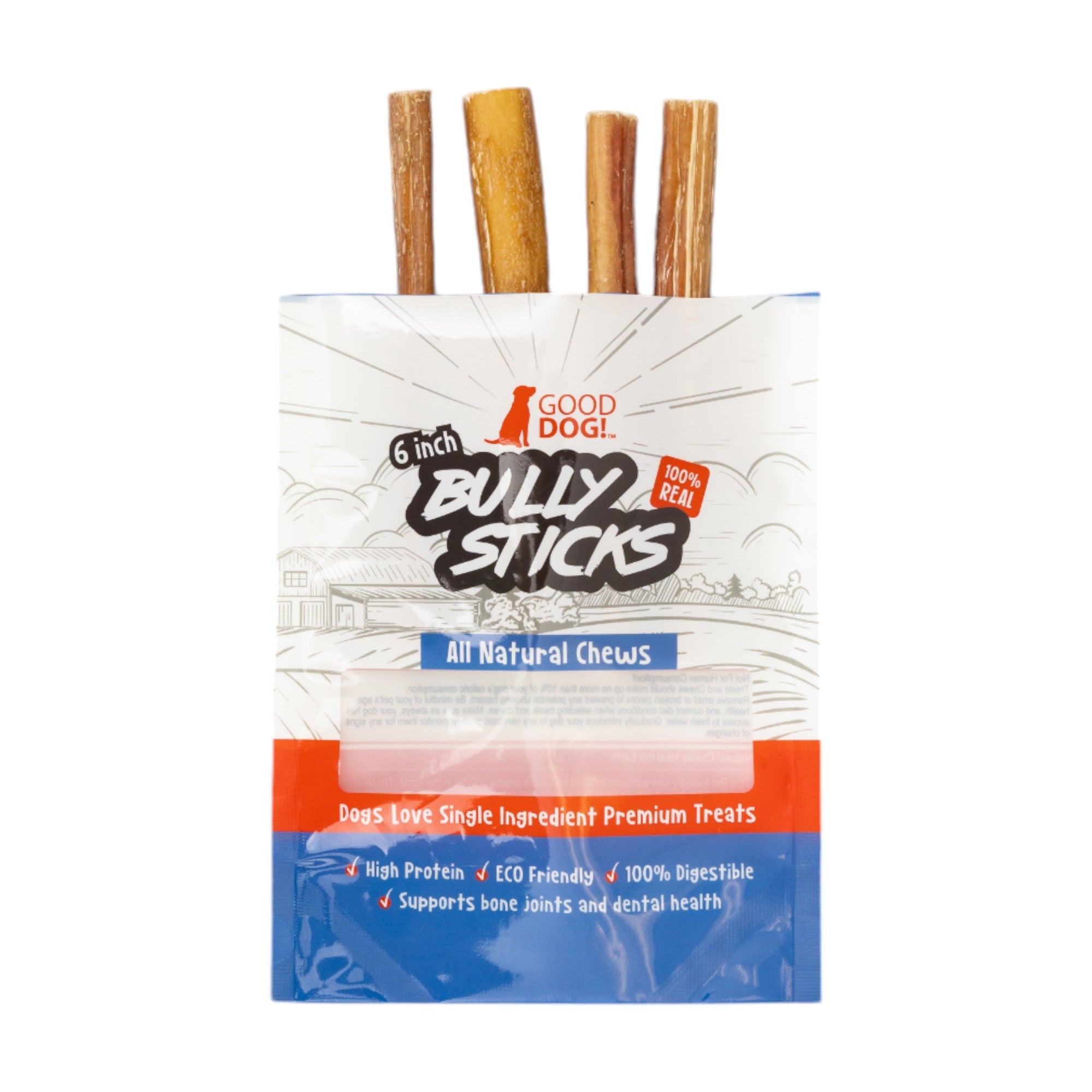 All-Natural Beef Bully Stick Dog Treats – Nutrient-Rich, and High-Protein – 6-Inch Standard (4-Pack) by American Pet Supplies