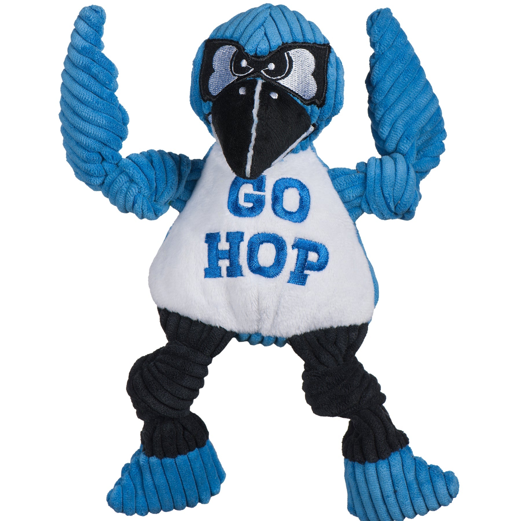 NCAA Mascot Johns Hopkins University, Jay the Blue Jay Knottie® Plush Dog Toy by HuggleHounds