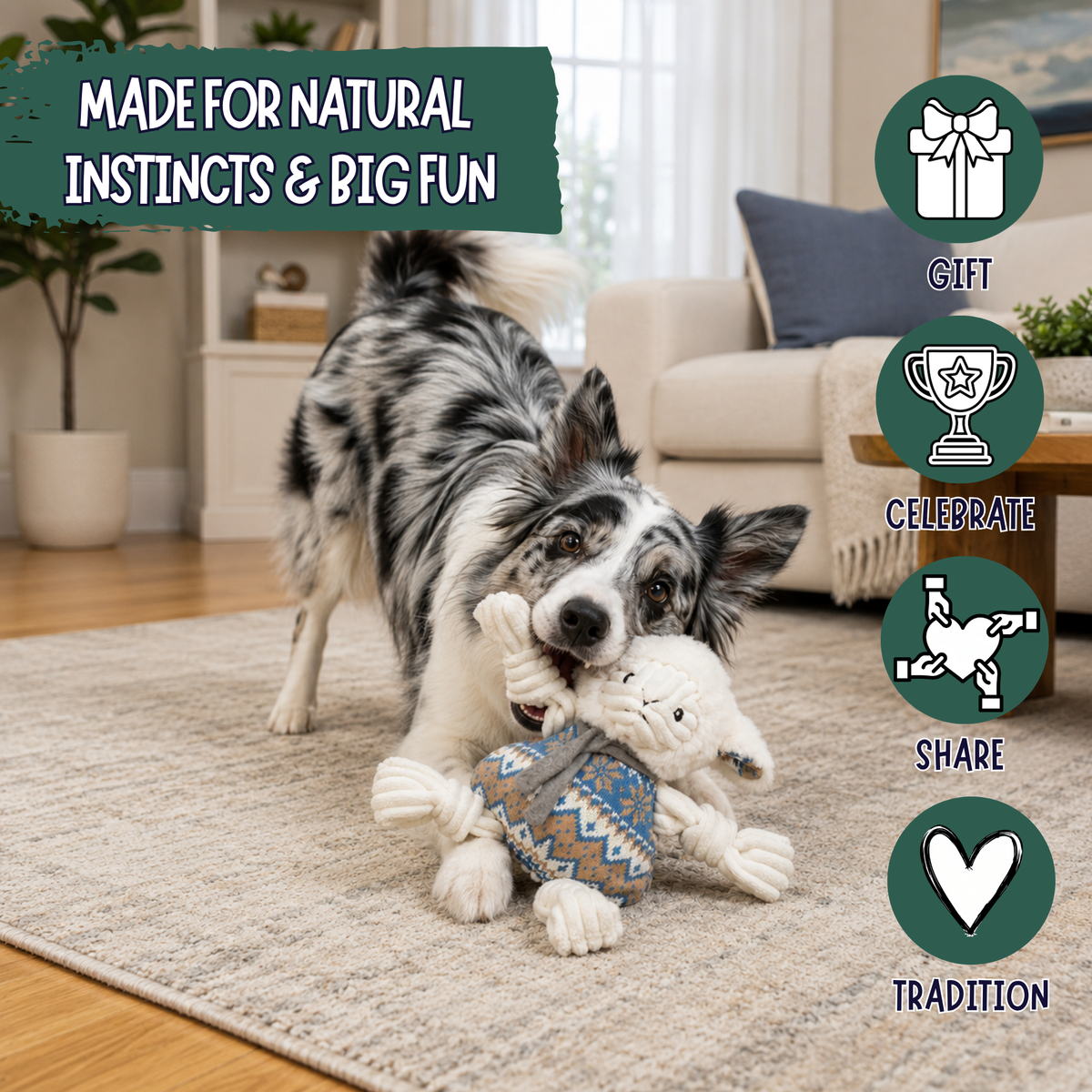 Leo Lamb Plush Dog Toy Knottie® by HuggleHounds