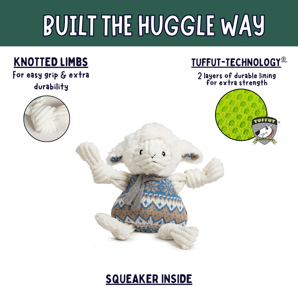 Leo Lamb Plush Dog Toy Knottie® by HuggleHounds