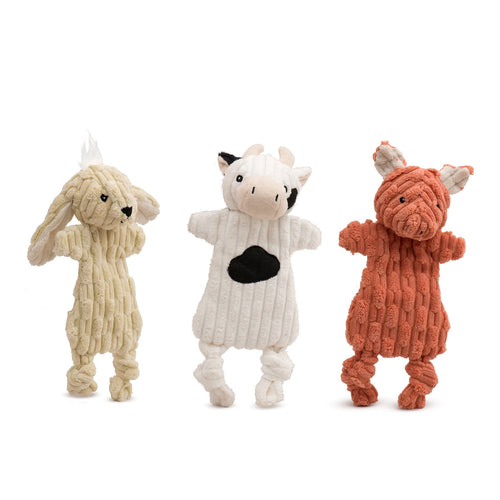 Barnyard HuggleFlatties™ Assorted Durable Plush Dog Toys (3pk) by HuggleHounds