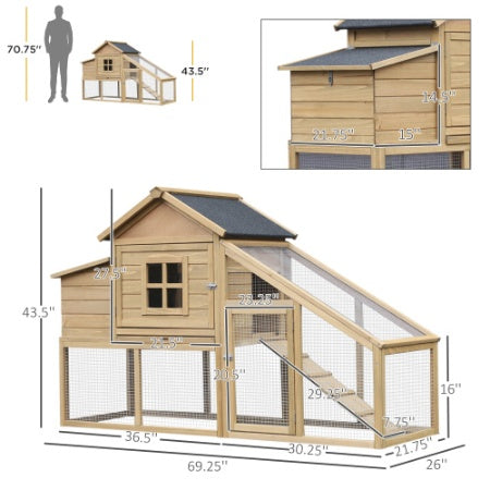 Wooden Chicken Enclosure, With Connecting Ramp, Removable Tray, Ventilated Window And Nesting Box, Natural by Amazing Pet Bargains