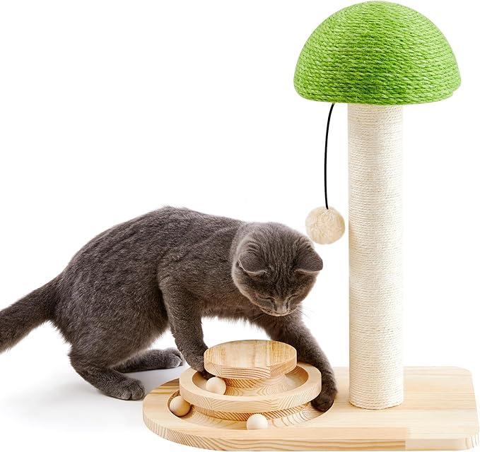 Mushroom Sisal Rope 2 In 1 Wooden Interactive Ball Track Ball Cat Scratching Post