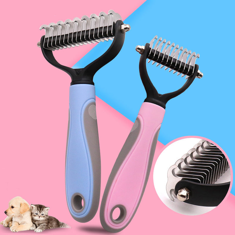 Stainless Double-sided Pet Brush Hair Removal Comb Grooming Dematting Dog Grooming Shedding Tools by VetsPetStore
