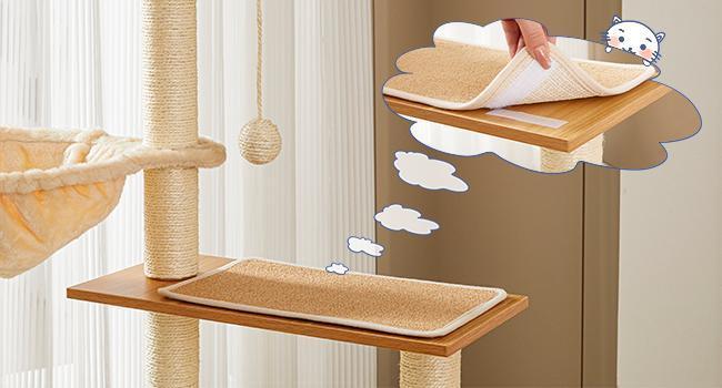 Solid Wood Cat Tree And Tower With Litter Box, Cat Scratching Board And Hammock