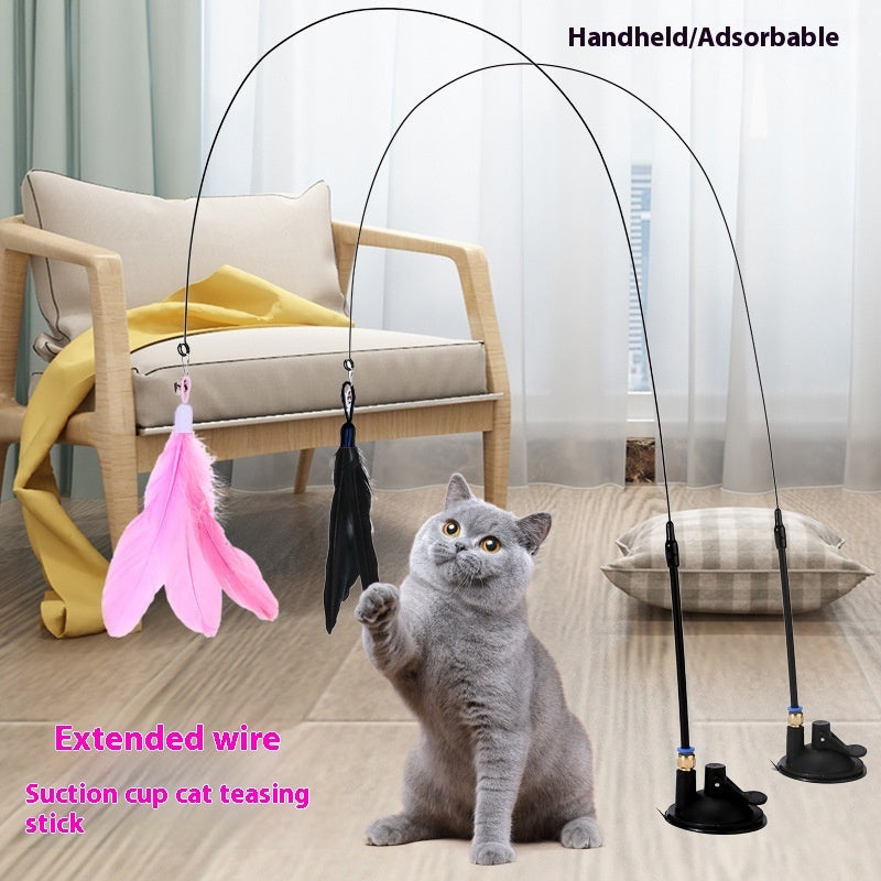 Cat Teaser With Bell Long Brush Holder Suction Cup