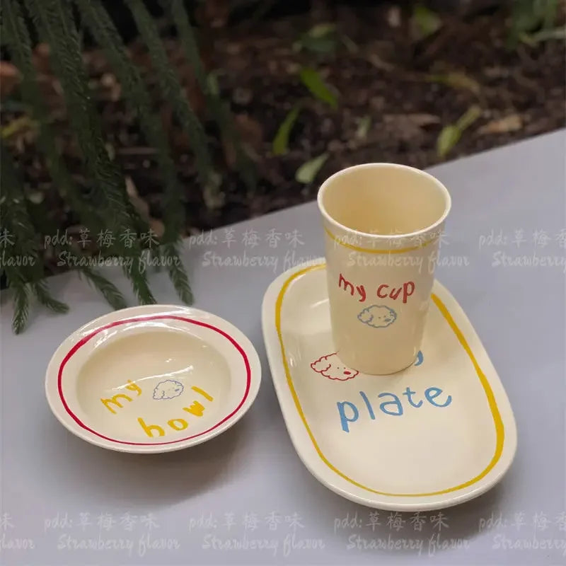 Cream Colored Cute Ceramic Plate Pet Tableware by Love My Pet