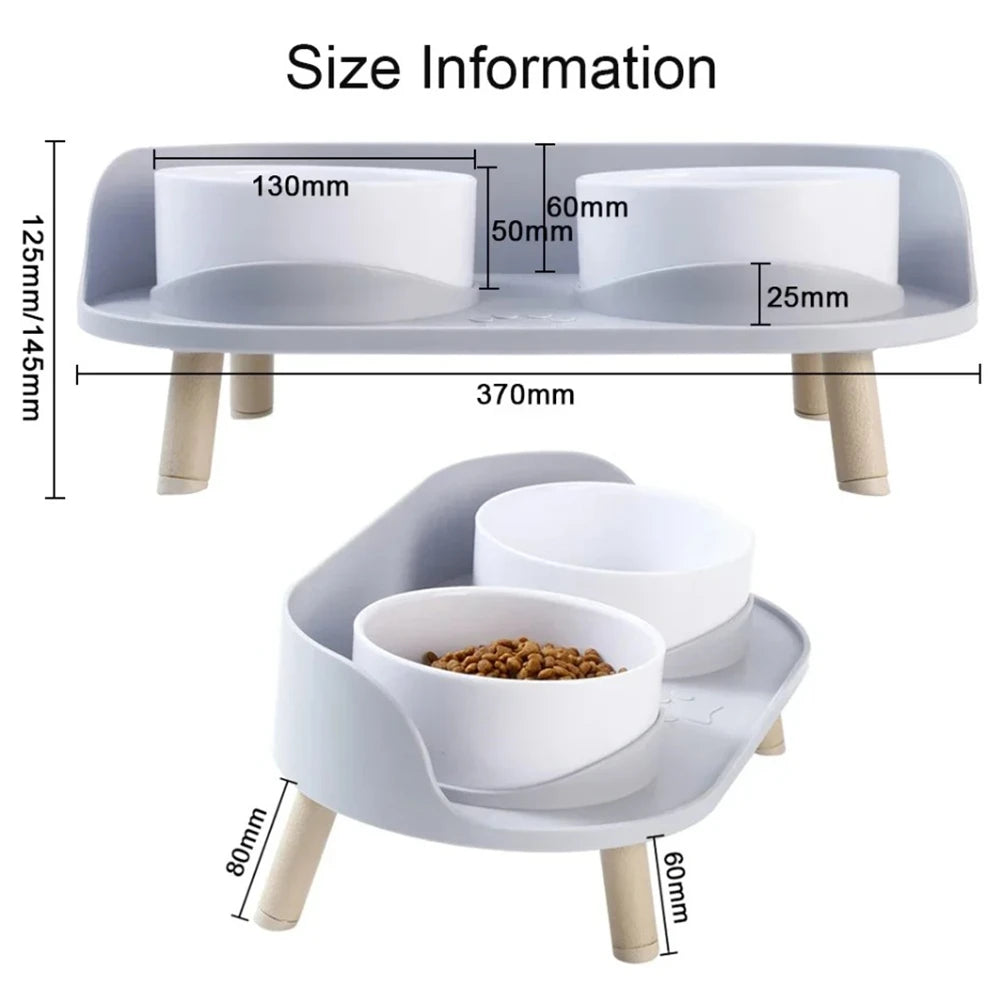 Raised Double Bowl Feeder, Adjustable Height Anti-tip Protection