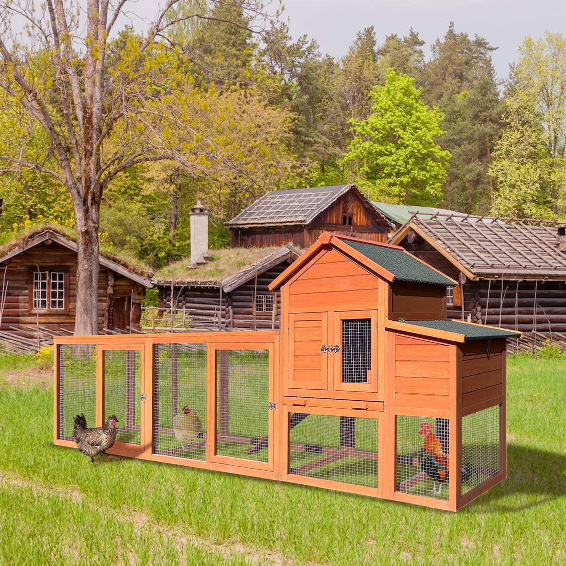 Wooden Chicken Enclosure Outdoor Hen House with Nest Box