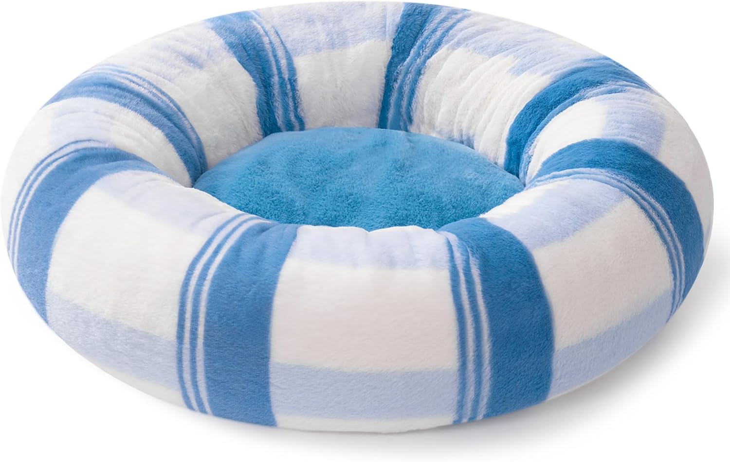 Plush Round Bed For Indoor Cats - Calming Washable Pet Bed With Non-Slip Bottom.