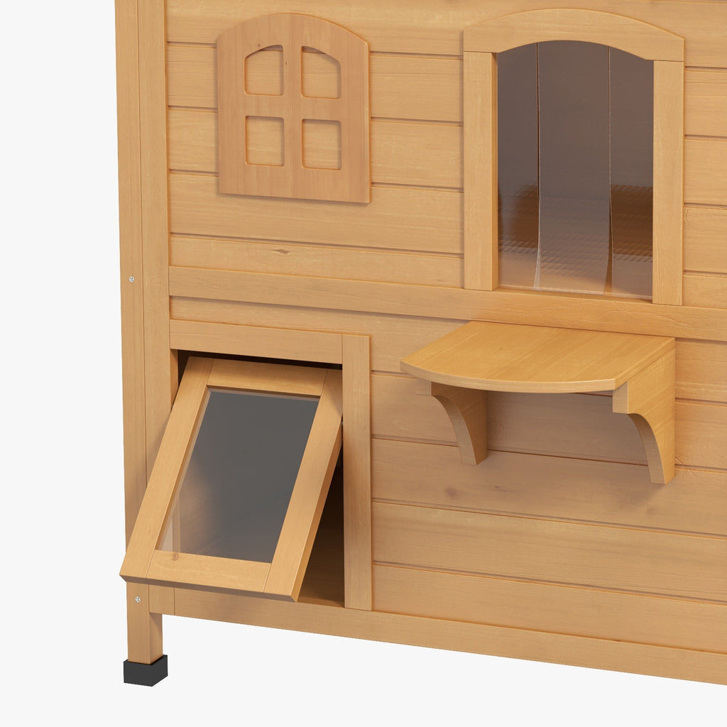 2-Story Wooden Outdoor Feral Cat Shelter With Escape Door Asphalt Roof by VetsPetStore