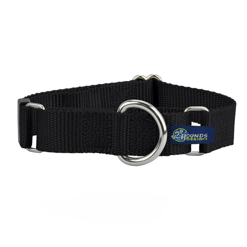 5/8″ and 1″ Black Nylon Martingale Dog Collar by 2 Hounds Design