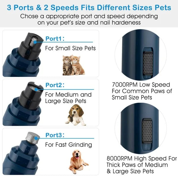 2 Speeds Quiet USB Rechargeable Pet Nail Grinder by VetsPetStore
