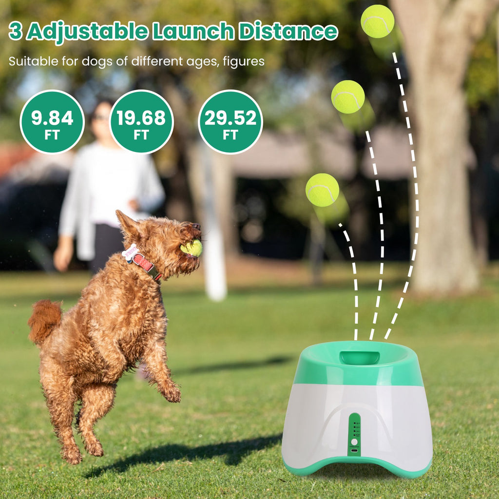 1Pc Automatic Dog Ball Launcher Included 6 Tennis Balls With 3 Adjustable Launch Distance by VetsPetStore