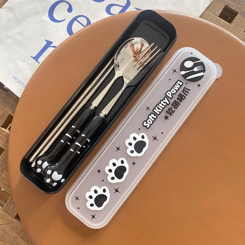 Stainless Steel Cute Cat Claw Ceramic Spoon and Fork by Love My Pet