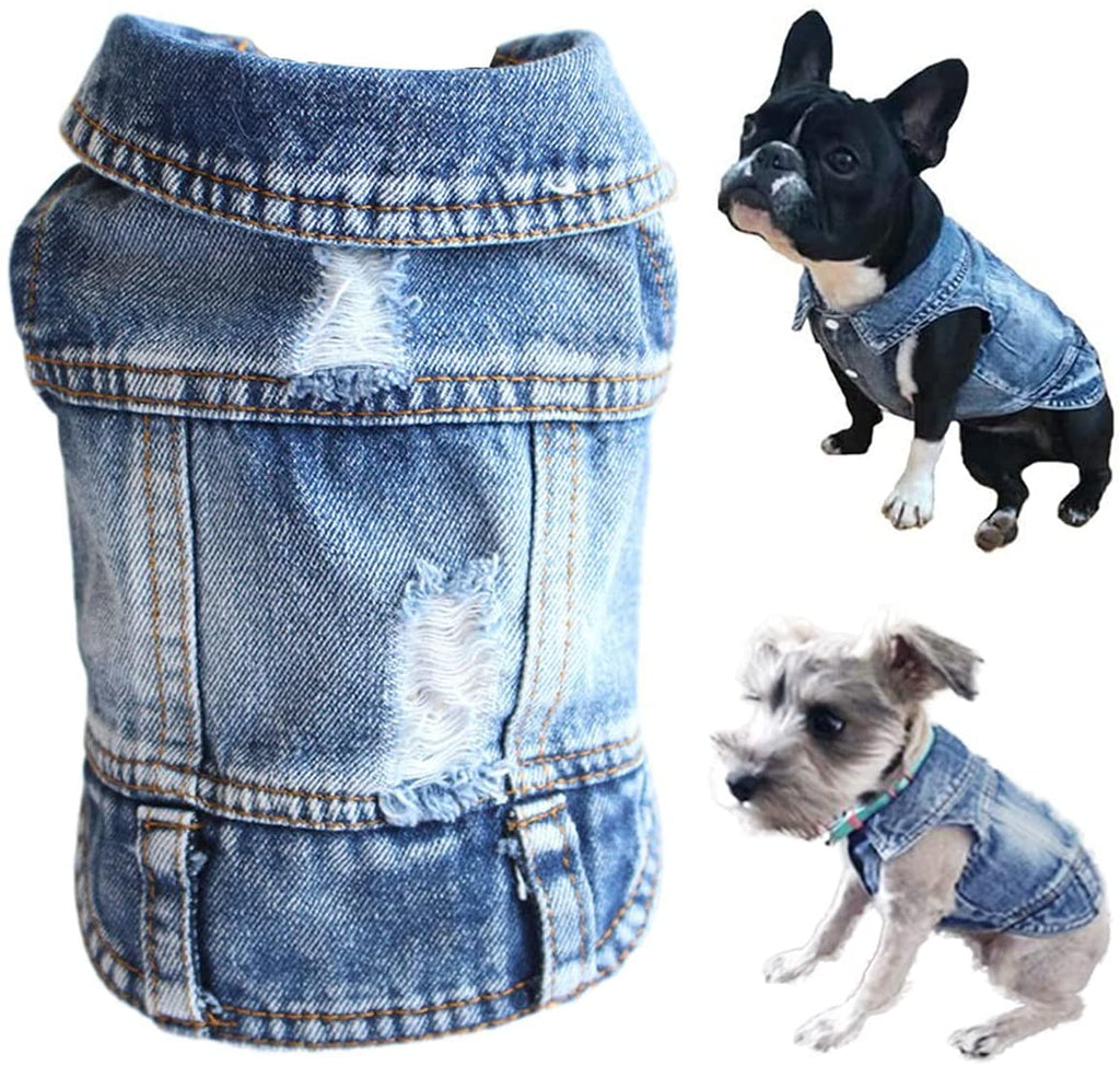Pet Dog Cat Blue Denim Jeans Jacket Coat Vest by Furr Baby Gifts