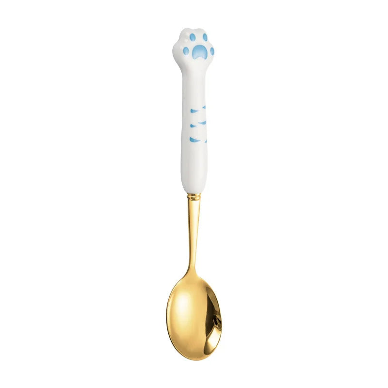 Stainless Steel Cute Cat Claw Ceramic Spoon and Fork by Love My Pet