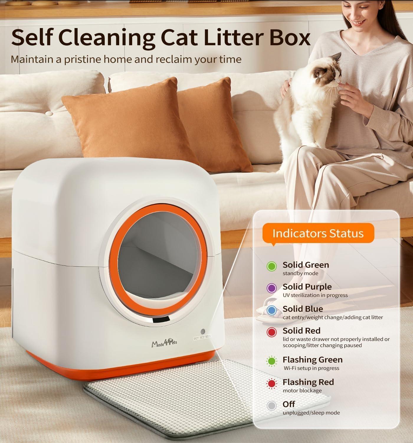 60L Automatic Cat Litter Box, Deodorizing, Infrared Sensor, Suitable For Multiple Cats