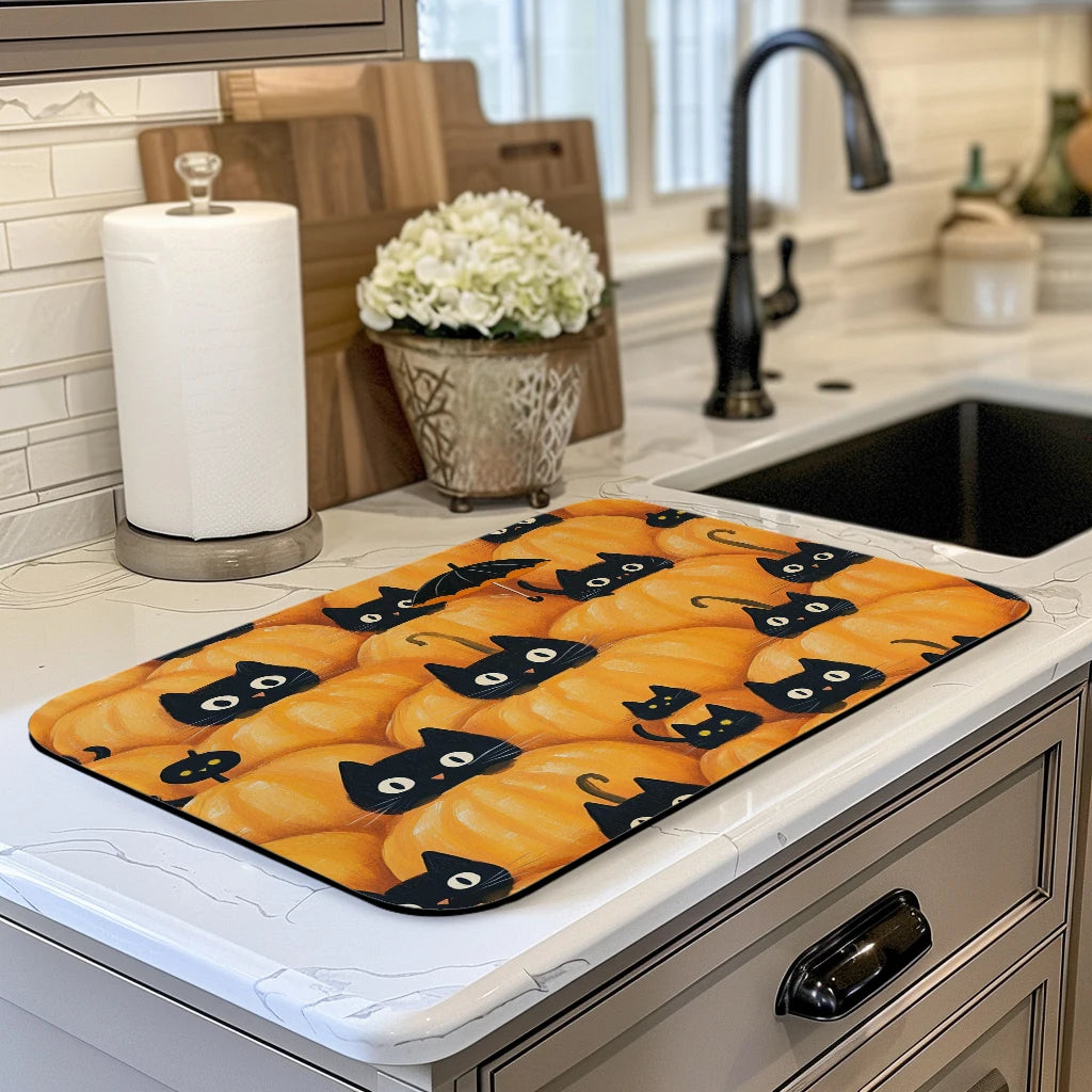 Absorbent Tableware Dish Drying Mats, Pumpkin Cat