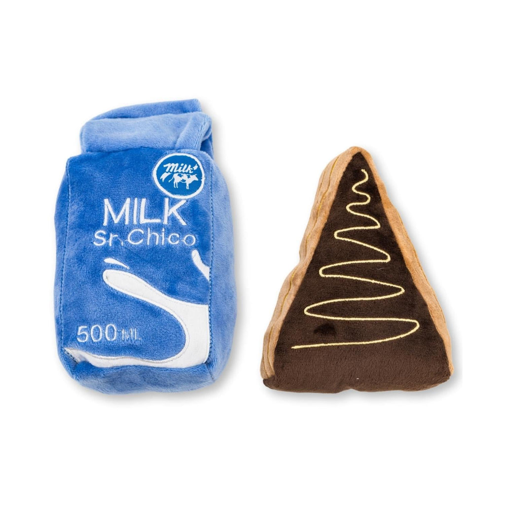 Cake Slice & Milk Midnight Snack Plush Dog Toy Gift Set – with Squeaker & Crinkle Paper