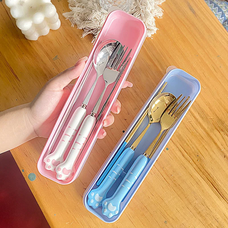 Stainless Steel Cute Cat Claw Ceramic Spoon and Fork by Love My Pet