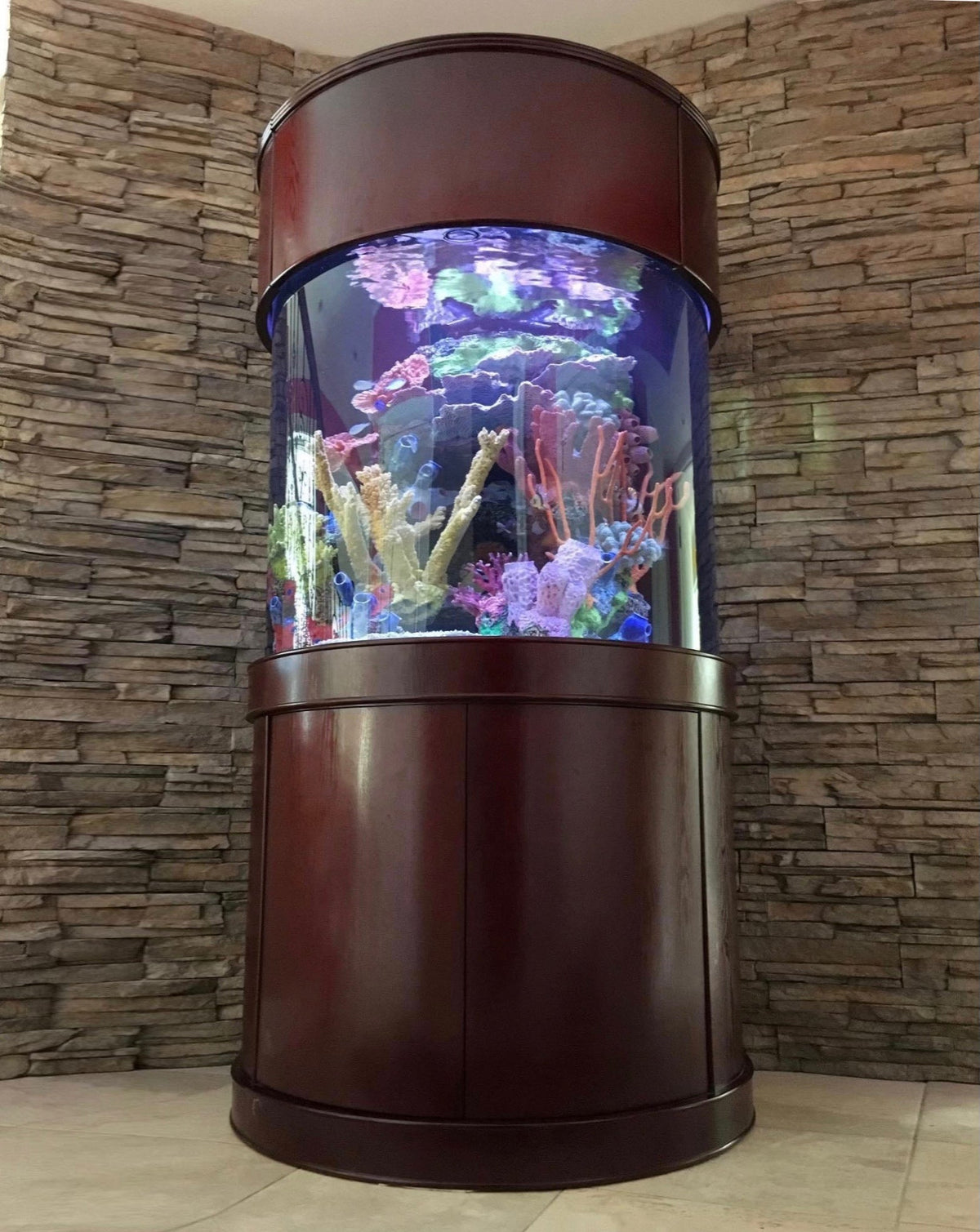 90 Gallon Glass 3/4 Cylinder Round Aquarium With Stand and Canopy in Golden Oak by Northeast Aquariums LLC
