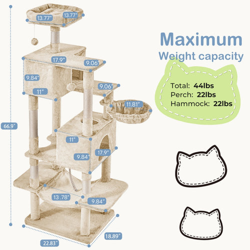 66 Inch Cat Tree Climbing Platform, Hammock by VetsPetStore