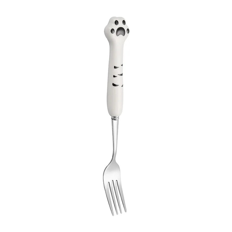 Stainless Steel Cute Cat Claw Ceramic Spoon and Fork by Love My Pet